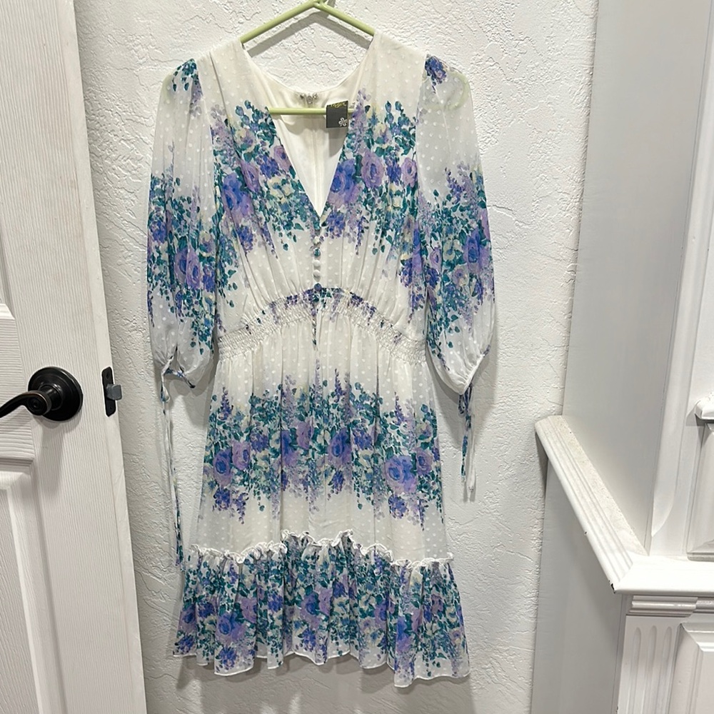 Taylor Multicolored Midi Bishop Sleeve V-Neck Sundress